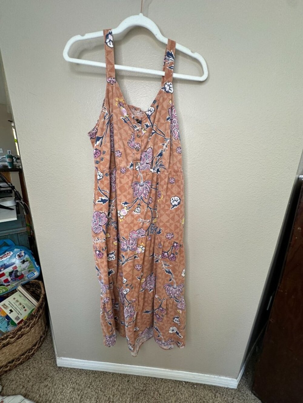 Sonoma Womens Floral Maxi Dress 1X Sleeveless Adjustable Straps Linen Boho Style